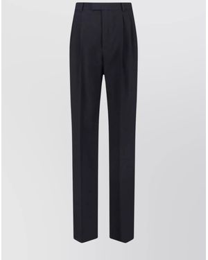 Saint Laurent Wool High-Rise Straight-Leg Tailored Trousers - Blue