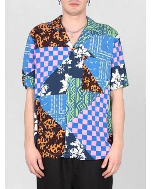 Marcelo Burlon Viscose Bowling Collar Shirt - Blue