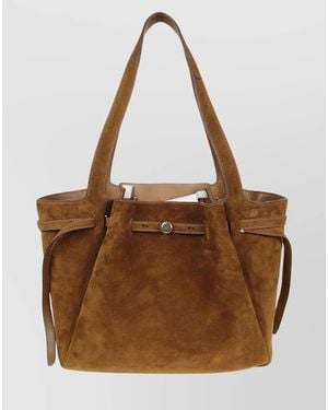 Tory Burch Suede Tote Bag Dual Handles - Brown