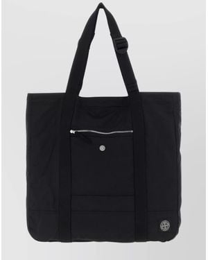 Stone Island Shopping Bag With Logo Patch Design - Black