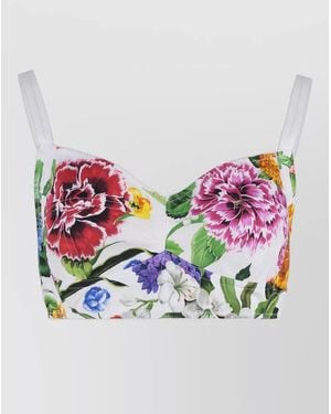 Dolce & Gabbana Cotton Crop Top Adjustable Straps Floral Print - Multicolor