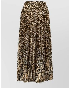 Etro Leopard Pleated High Waisted Midi Skirt - Natural