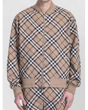 Burberry Checked Jacket Ribbed Cuffs Side Pockets Hem - Gray