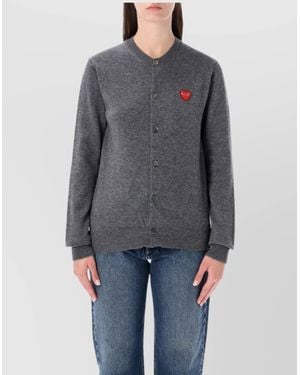 COMME DES GARÇONS PLAY Wool Crystal Embellished Round Neck Cardigan - Grey