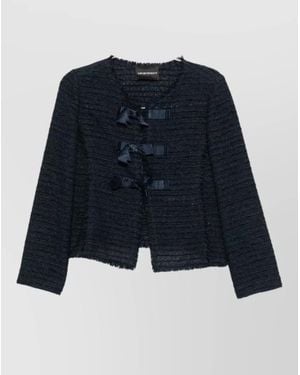 Emporio Armani Knit Blazer Jacket Cropped Round Neck - Blue