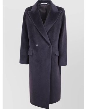 Tagliatore Alpaca Virgin Wool Double-Breasted Long Coat - Blue