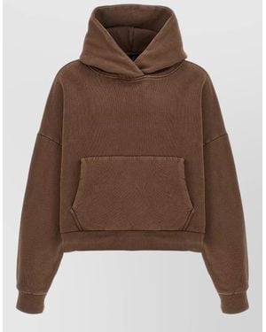 Entire studios Hooded Crop Top Dropped Shoulder Kangaroo Pocket - Brown
