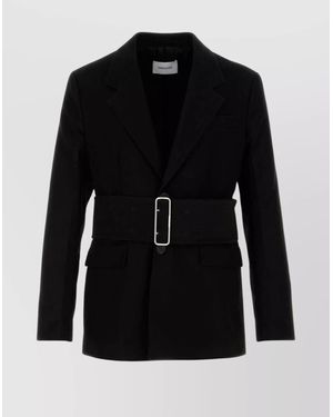 Ferragamo Cotton Blazer With Belted Design And Flap Pockets - Black