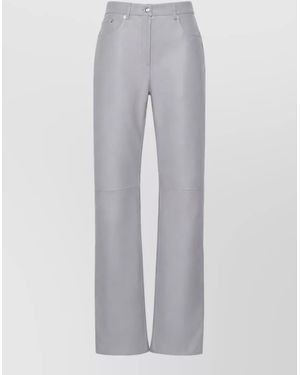 Sportmax Leather Straight-Leg Pants - Gray