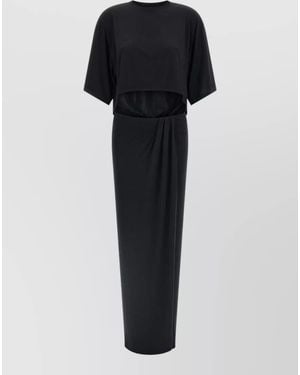 ANDAMANE Anja Dress Draped Short Sleeves Waist - Black