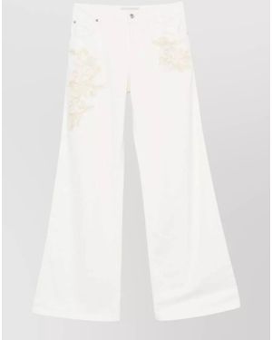 ERMANNO FIRENZE Wide Leg Denim Jeans Embroidered Detail - White