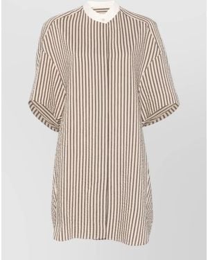 Alysi Striped Short-Sleeve Mini Dress - Natural