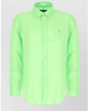 Polo Ralph Lauren Linen Shirt Long Sleeves Cuffed Collar - Green