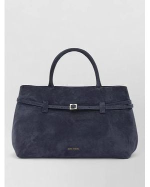MANU Atelier Medium Leather Tote Bag - Blue