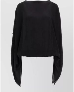 DI.LA3 PARI' Cristina Blouse Button Detail Draped Sleeves - Black