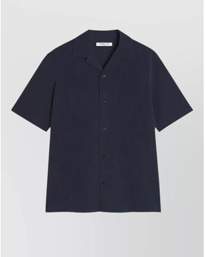 Maison Kitsuné Straight Fit Textured Short Sleeve Collar Top - Blue