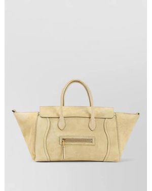 Celine Medium Tote Bag Suede Top Handles - Natural