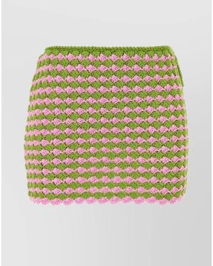 Prada Cotton Two-Tone Crochet Mini Skirt - Green