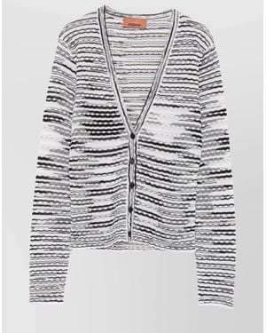 Missoni Striped V-Neck Long Sleeve Knit Cardigan - Gray