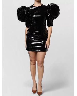 Dolce & Gabbana Patent Leather Puff Sleeve Mini Dress - Black