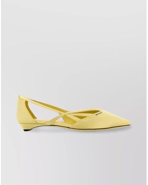 Prada Satin Ballerinas With Cut-Out Design And Pointed Toe - Yellow