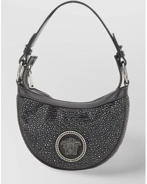 Versace Mini Crystal-Embellished Shoulder Bag - Grey