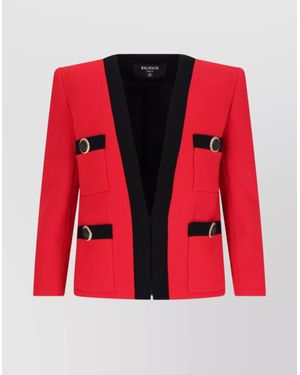 Balmain Virgin Wool Cropped Jacket - Red