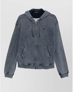 Emporio Armani Hooded Denim Look Jacket Regular Fit - Blue