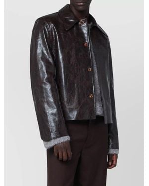 Séfr Collared Long Sleeve Textured Coat - Black