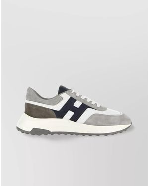 Hogan Round Toe Rubber Sole Paneled Design Sneakers - Metallic