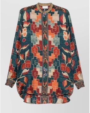 Pierre Louis Mascia Silk Shirt Band Collar Buttoned Cuffs - Multicolour
