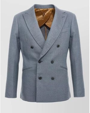 Maurizio Miri Silk Blend Double-Breasted Blazer - Blue