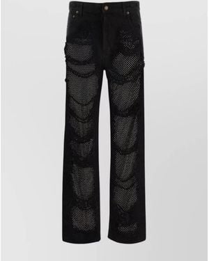 DARKPARK Denim Crystal-Embellished Ripped Mid-Rise Straight-Leg Jeans - Black