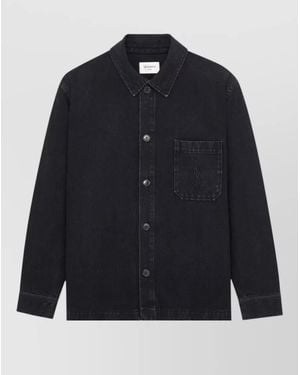 Saint Laurent Denim Blazer Long Sleeves Collared Chest Pocket - Blue