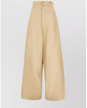 Quira Cotton High-Rise Wide-Leg Trousers - Natural