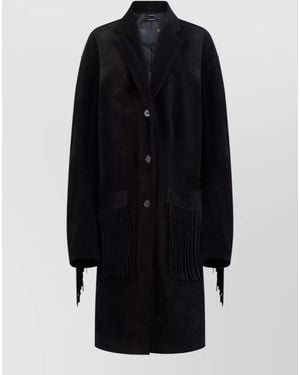 R13 Suede Fringed Single-Breasted Coat - Blue