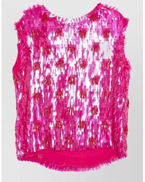 Dries Van Noten Embroidered Sequin Round Neck Sleeveless Top - Pink