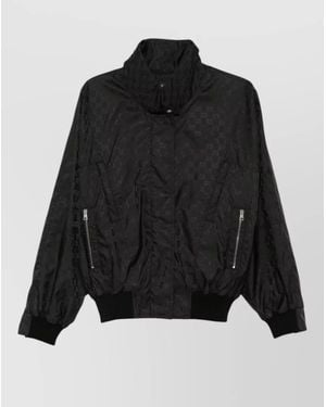 Gucci Gg Nylon Jacket High Neck Buttons - Black