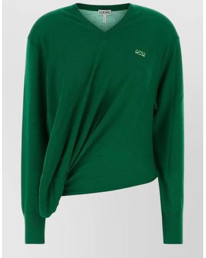 Loewe Wool Blend Jumper V Neck Asymmetric - Green