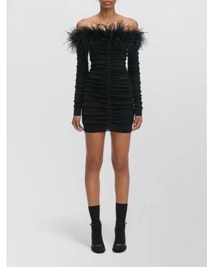Self-Portrait Chiffon Mini Dress Feather Trim Bodycon - Black