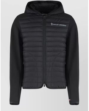 Moncler Hooded Cardigan Quilted Front Panel - Black