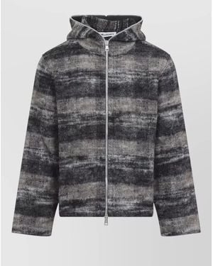 Our Legacy Checked Knit Hooded Zip Sweatshirt - Grey
