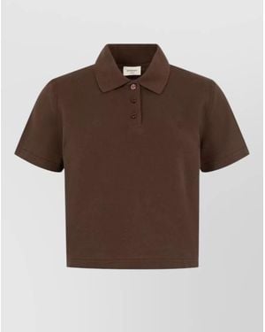 Saint Laurent Polo Shirt Cropped Collar Nylon Silk - Brown