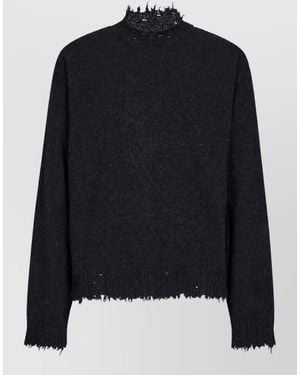 Uma Wang Cashmere Distressed Ribbed Crew Neck Long-Sleeve Jumper - Black