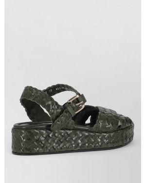 LA ROSE Braided Platform Sandals Open Toe Design - Green
