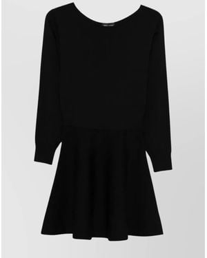 Roberto Collina Long Sleeve Flared Wool Dress - Black