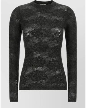 Brunello Cucinelli Flower Lace Knit Crew Neck Jumper - Black