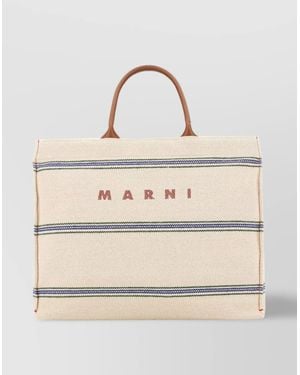 Marni Striped Cotton Blend Tote Bag - Natural