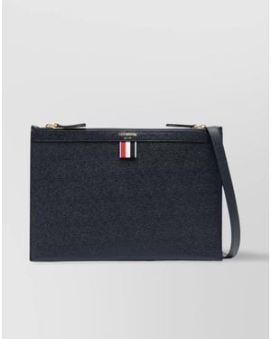 Thom Browne Pebbled Leather Logo Print Shoulder Bag - Blue