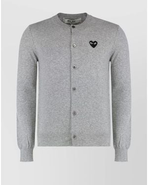 COMME DES GARÇONS PLAY Wool Ribbed Crewneck Cardigan - Grey